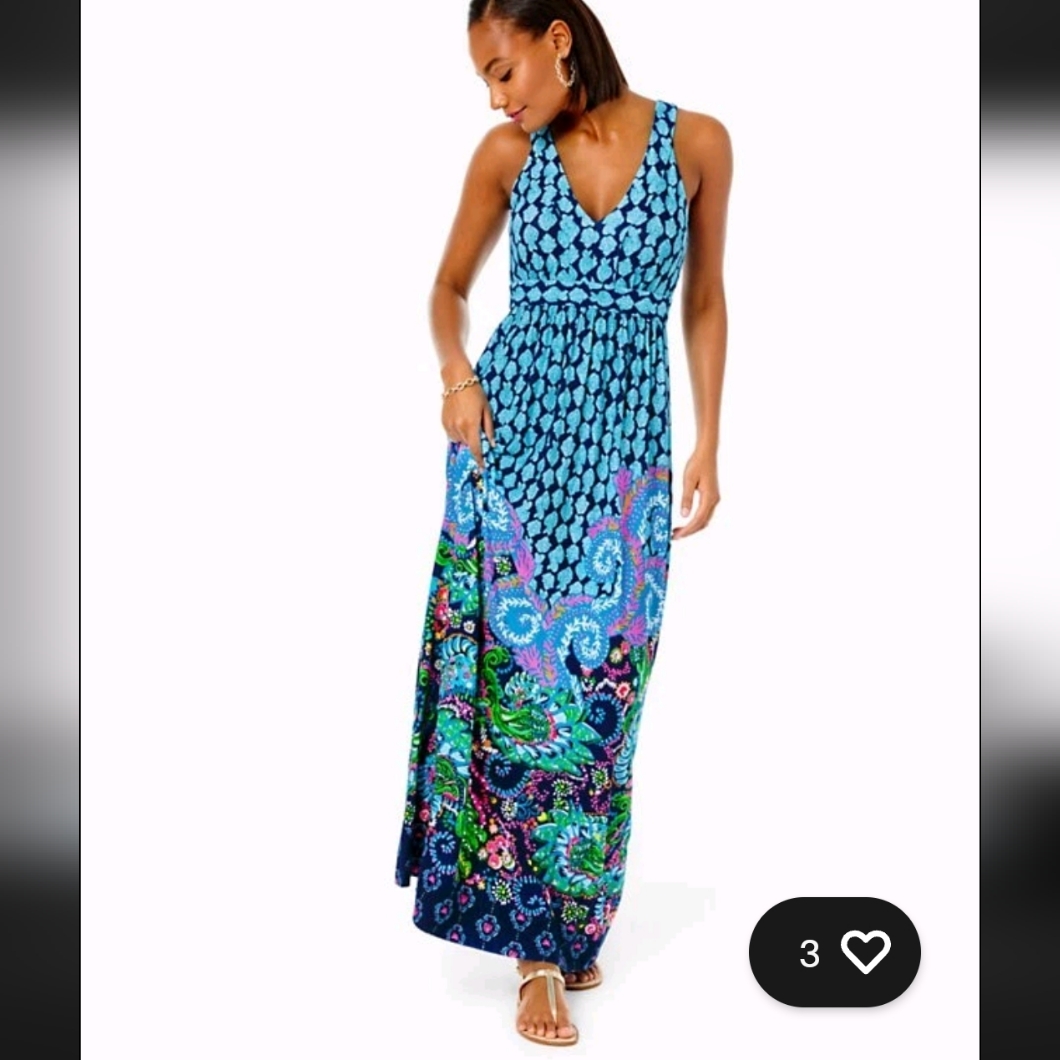 Lilly Pulitzer Giorgina Maxi Dress Ride The Wave Engineered Blue Size 6